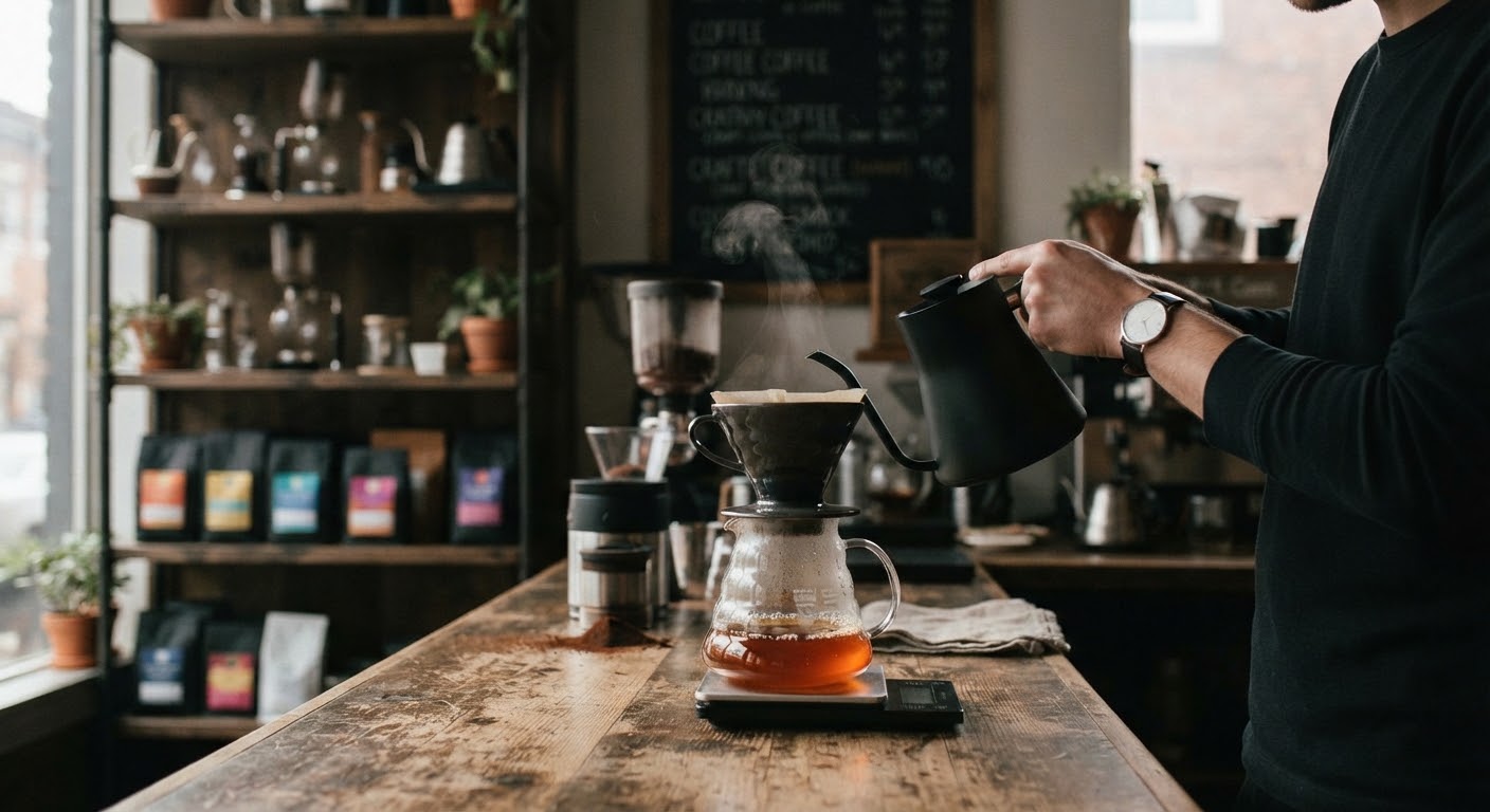 Barra de la cafetería con métodos de filtrado